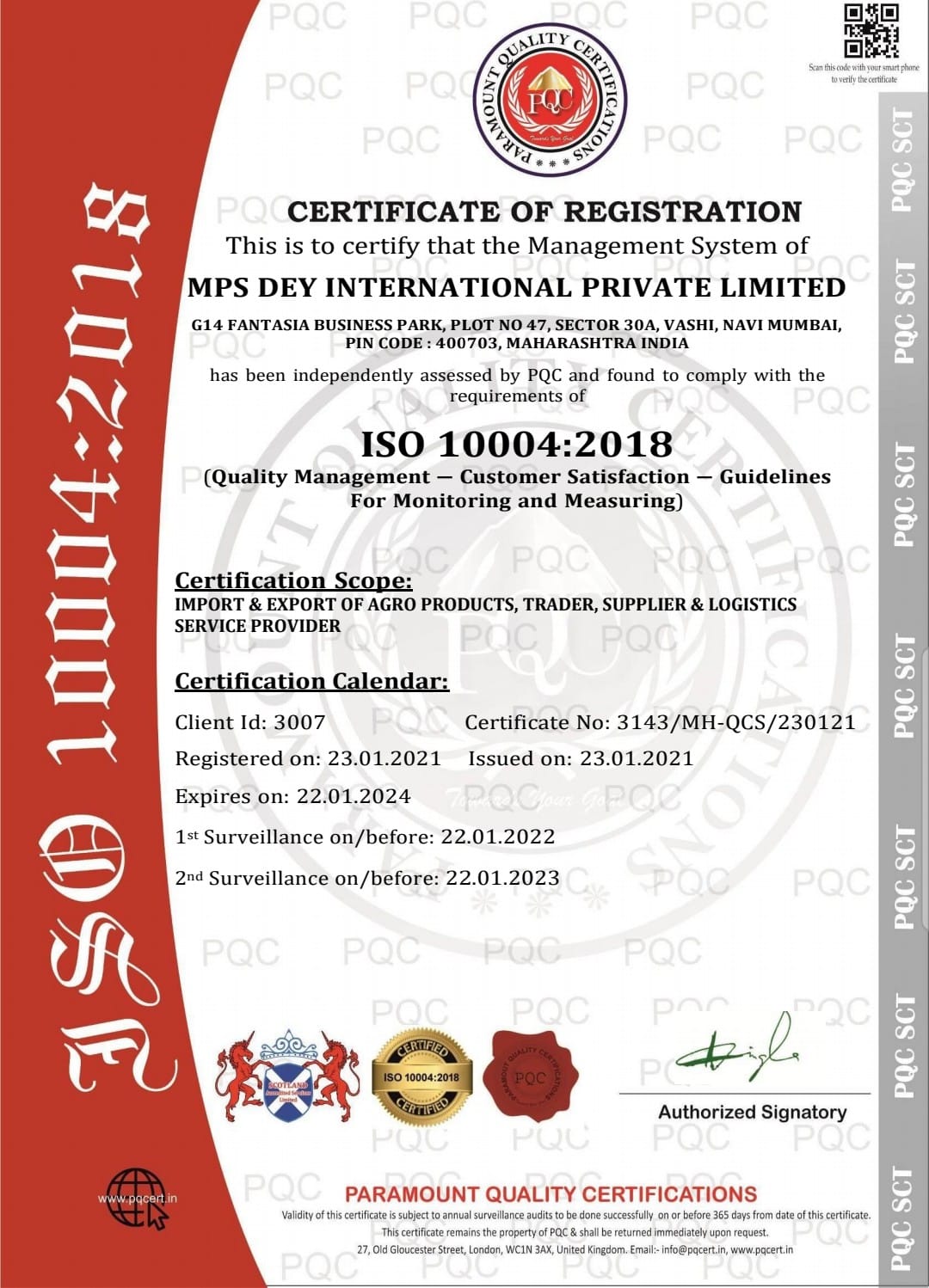 Registration & Certification - MPS DEY INTERNATIONAL PVT LTD